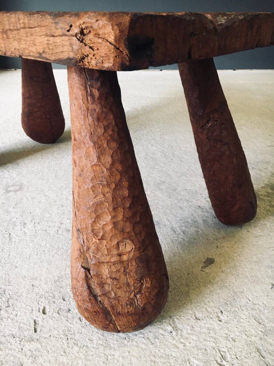 Brutalist Handcrafted Carved Oak Coffee Table, Belgium, 1960s