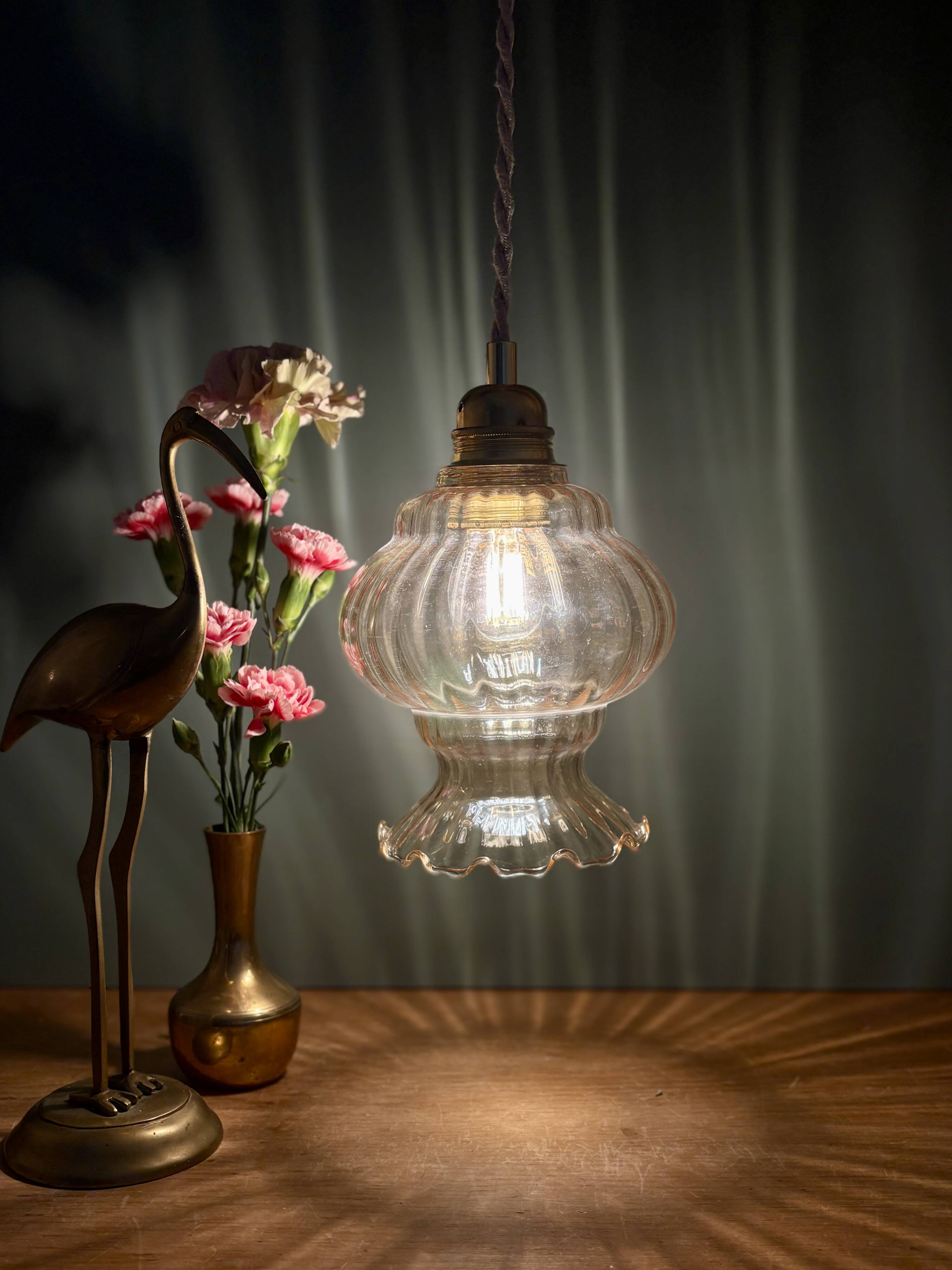 Vintage amber glass globe pendant light