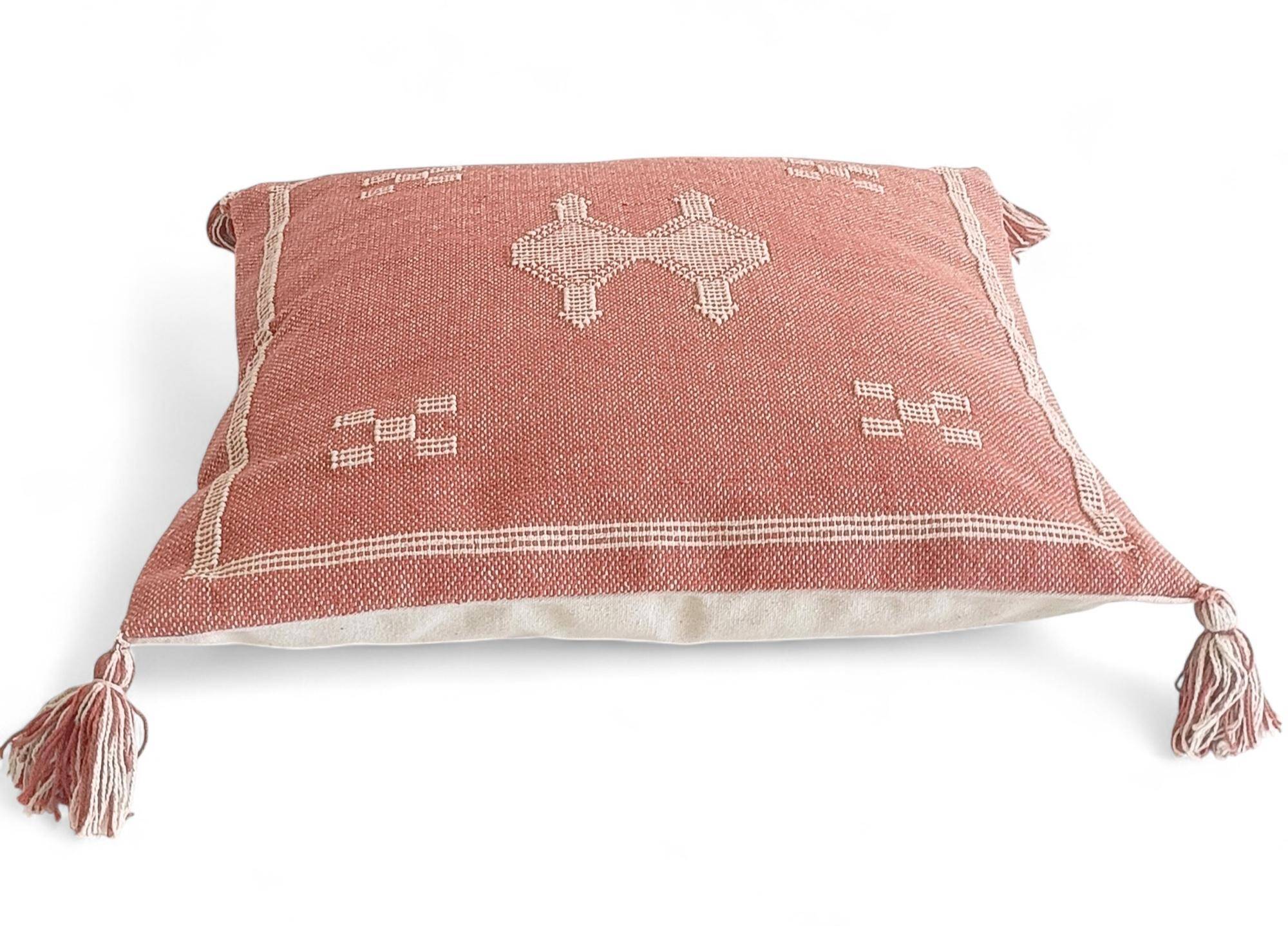 Coussin en lin marocain fait à la main, rose et crème, style mauresque, neuf