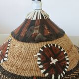 African conical hat, Fulani, in leather and braided rope, 1900, wall decoration