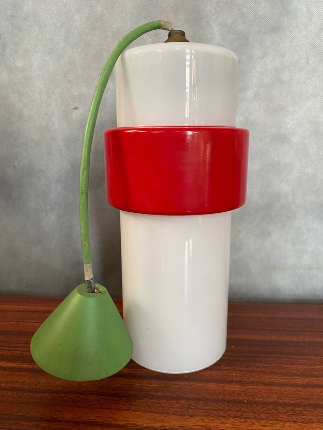 Old Opaline Pendant Light White & Red 70s Vintage