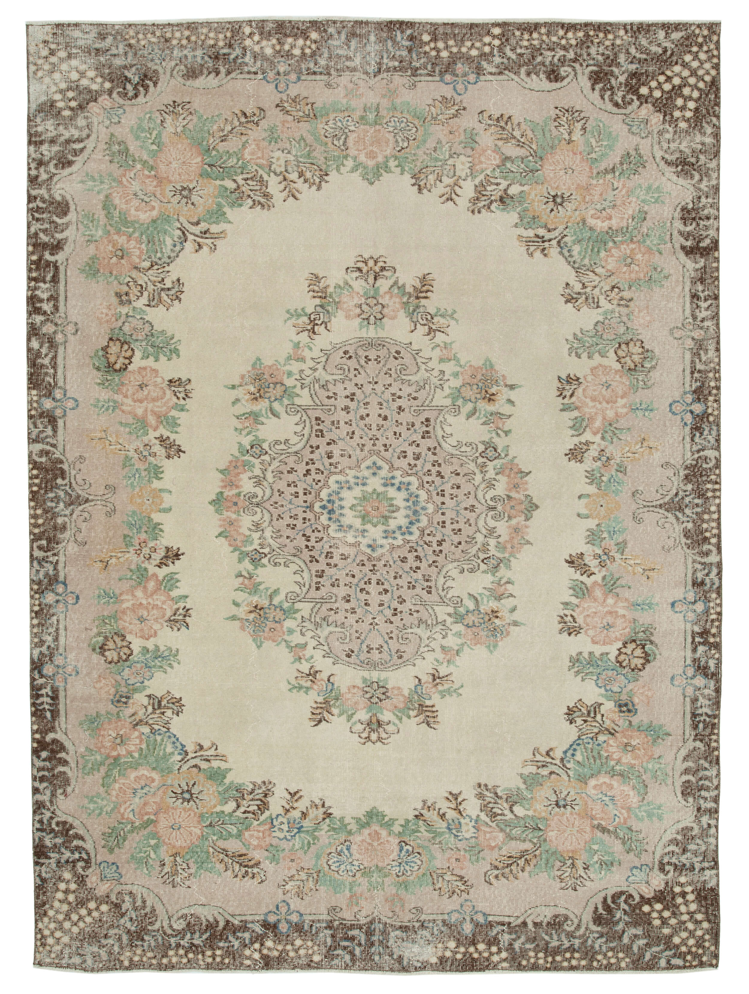 Hand-Knotted Antique Turkish Beige Rug 213 cm x 294 cm - 25059