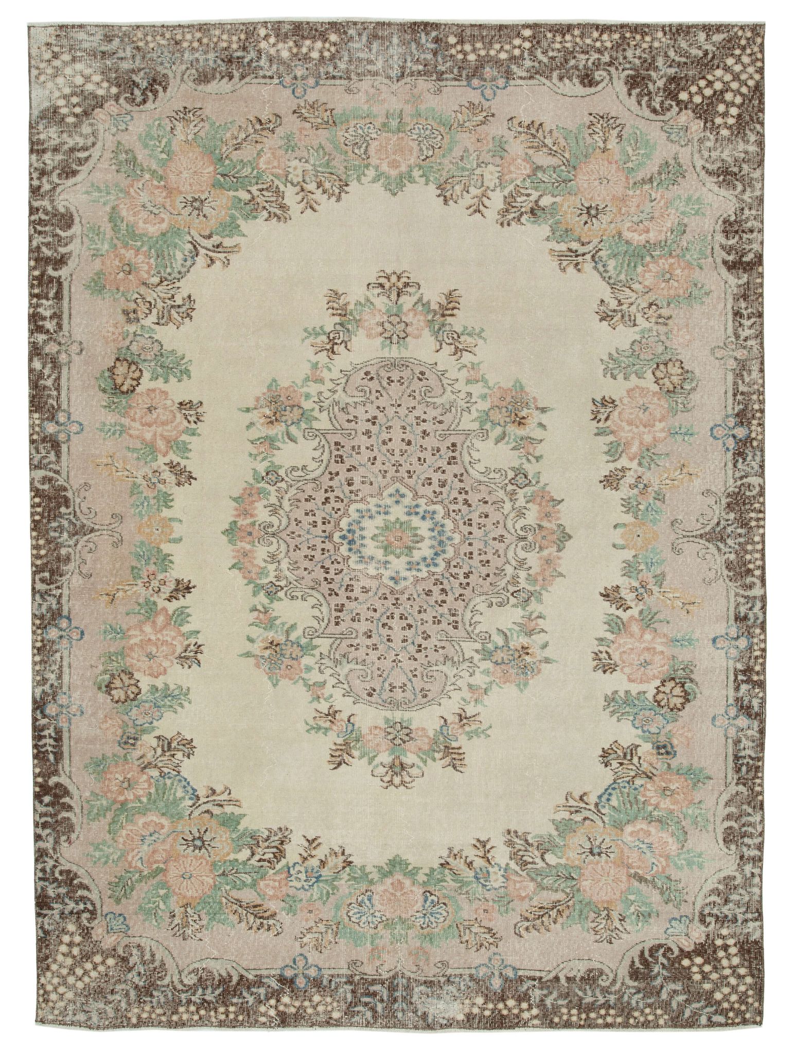 Tapis beige turc antique noué à la main 213 cm x 294 cm - 25059
