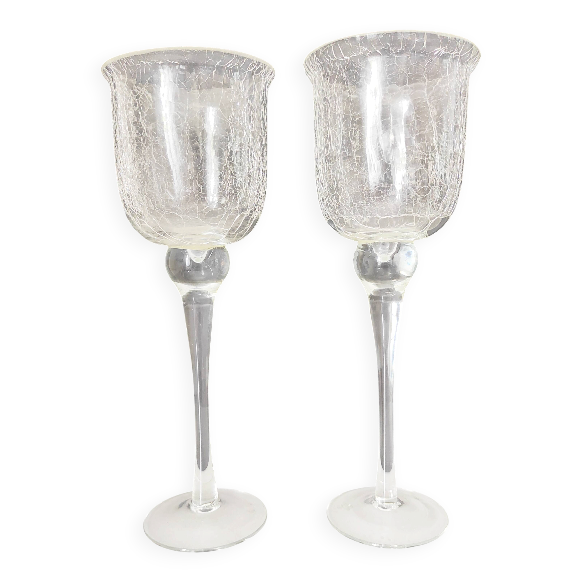 Two cracked glass lanterns 30.5 cm