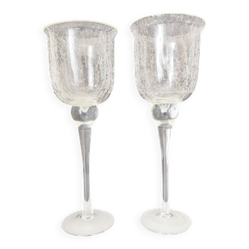 Two cracked glass lanterns 30.5 cm