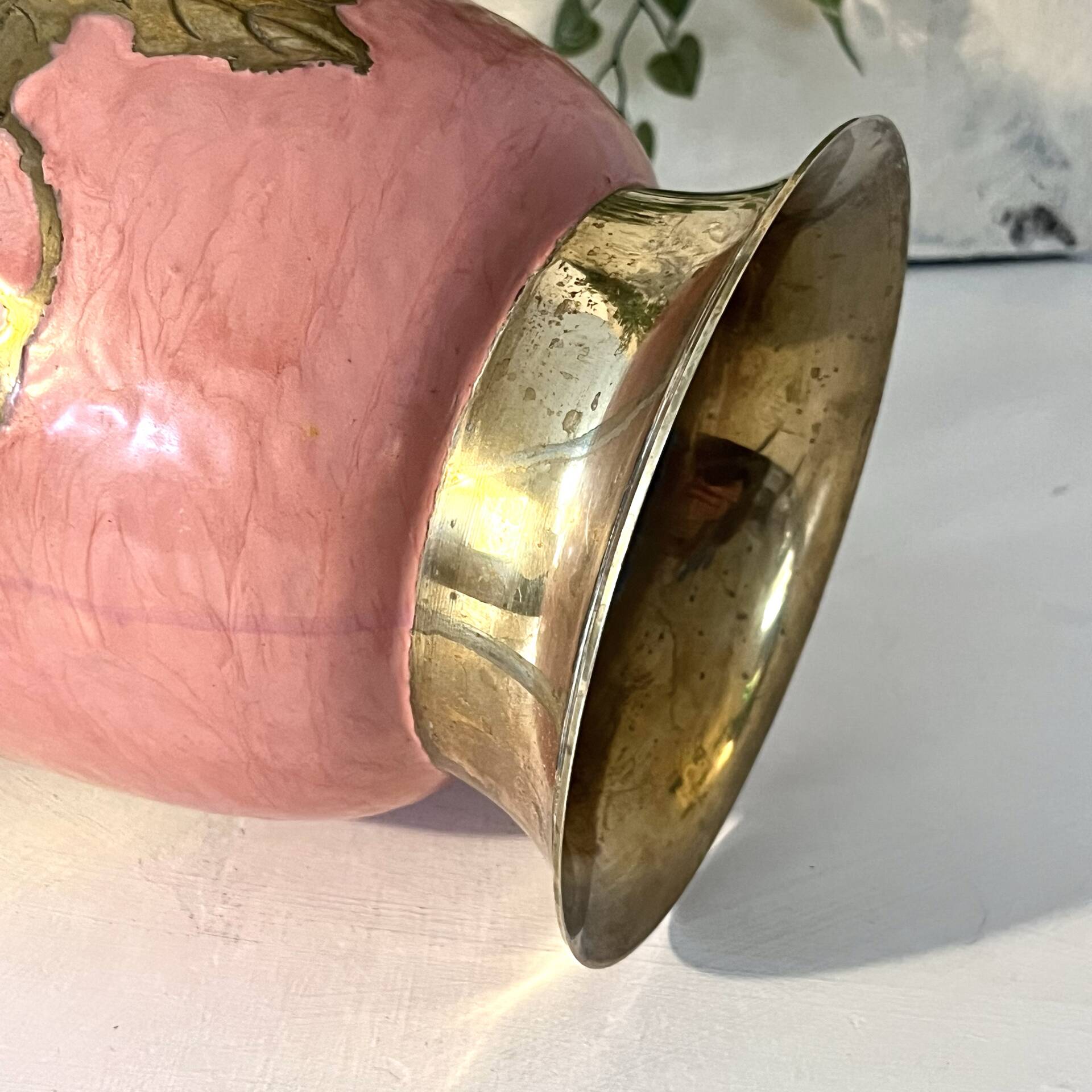 Enamel Ice Bucket – Vintage French Pink Gilt Grapevine Champagne Coole