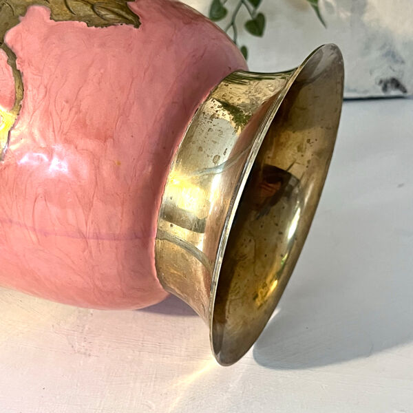 Seau à glace en émail – Vintage français rose doré vigne à raisin seau à champagne