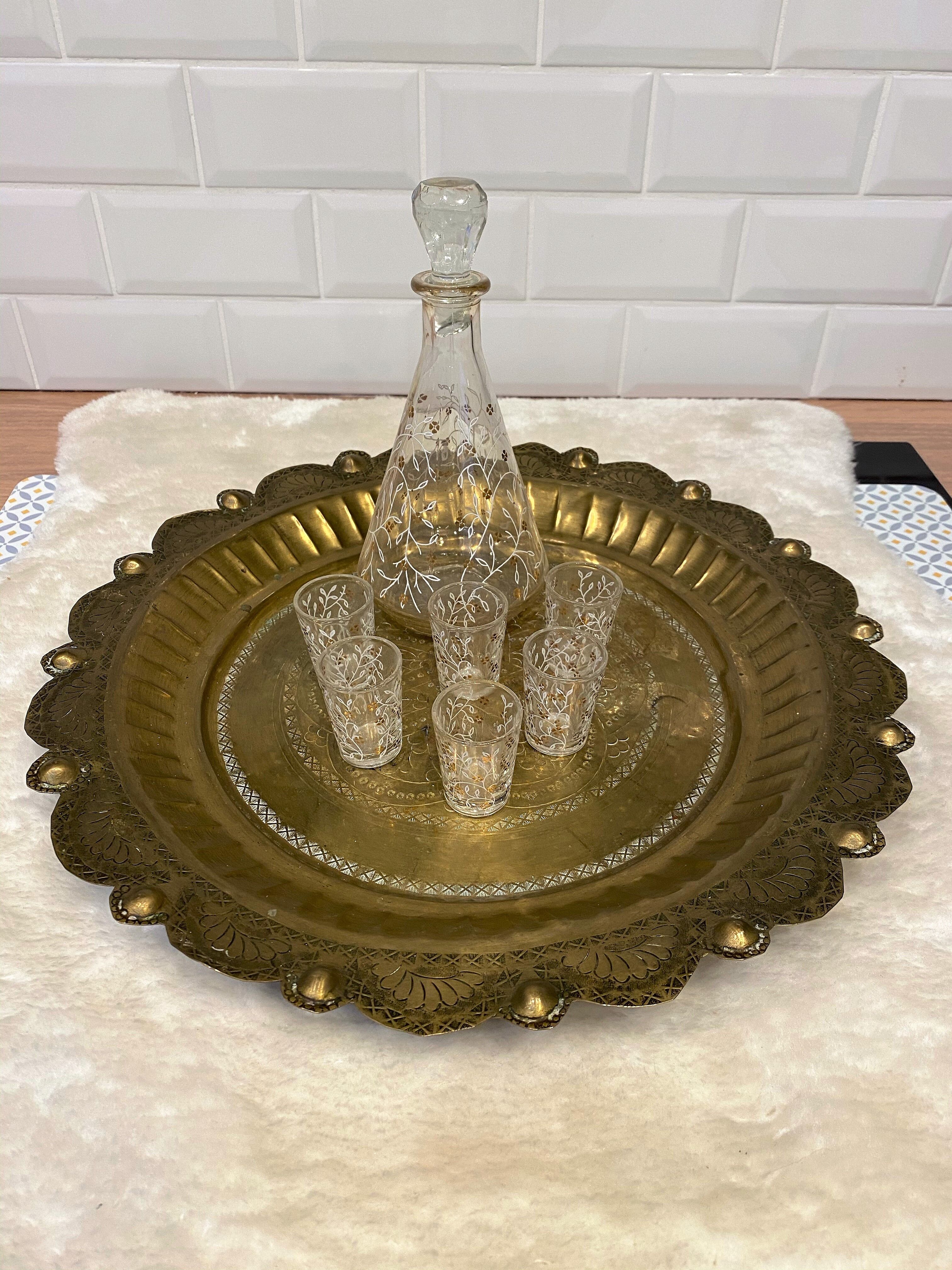 Oriental brass tray hammered