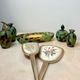 Toiletry set - metal and silk brush and hand mirror England from the 50s