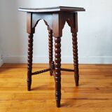 Antique turned wood spool stand
