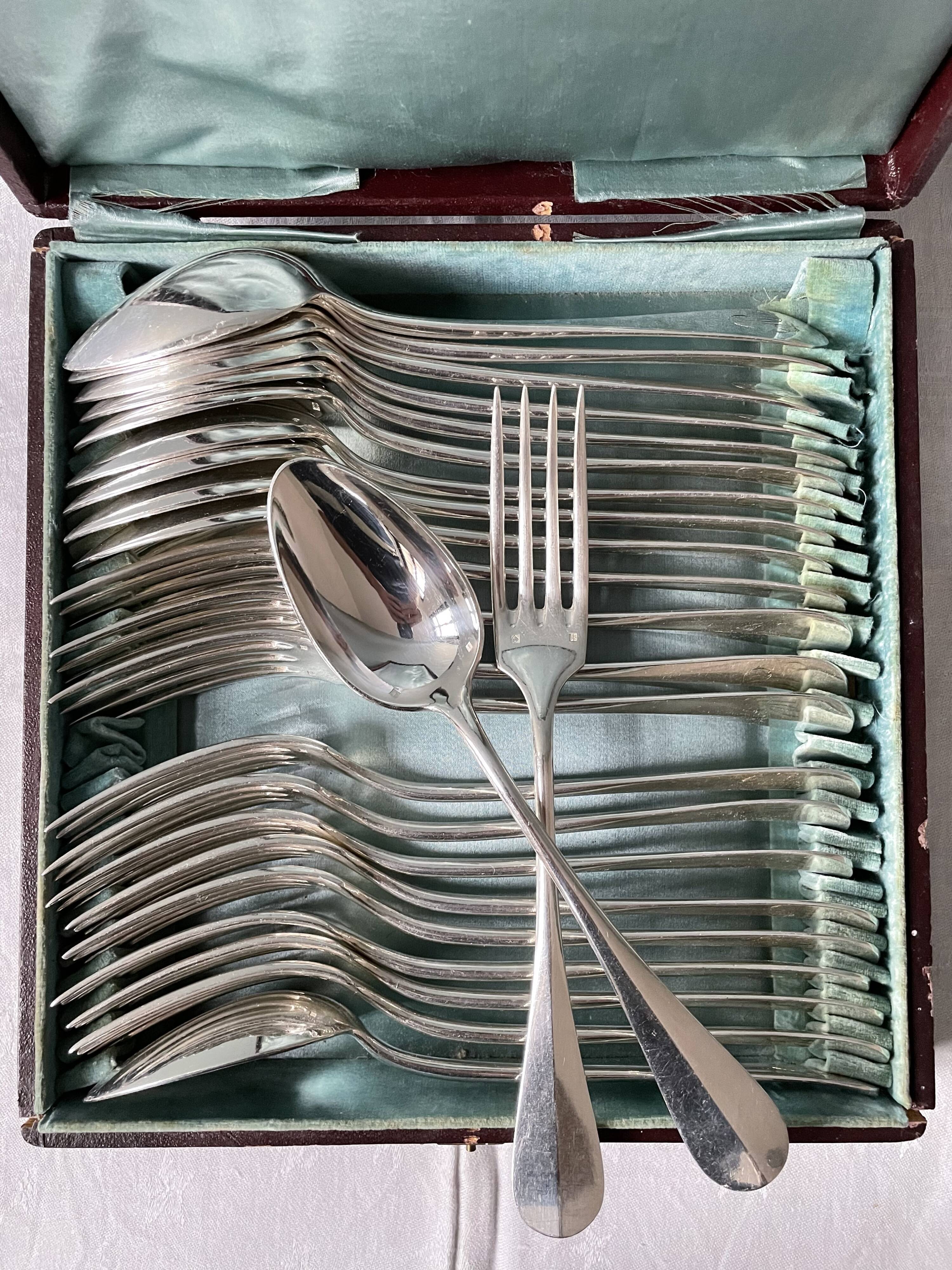 Set of 24 old cutlery: Alfenide housewife, monogrammed Fidelio model