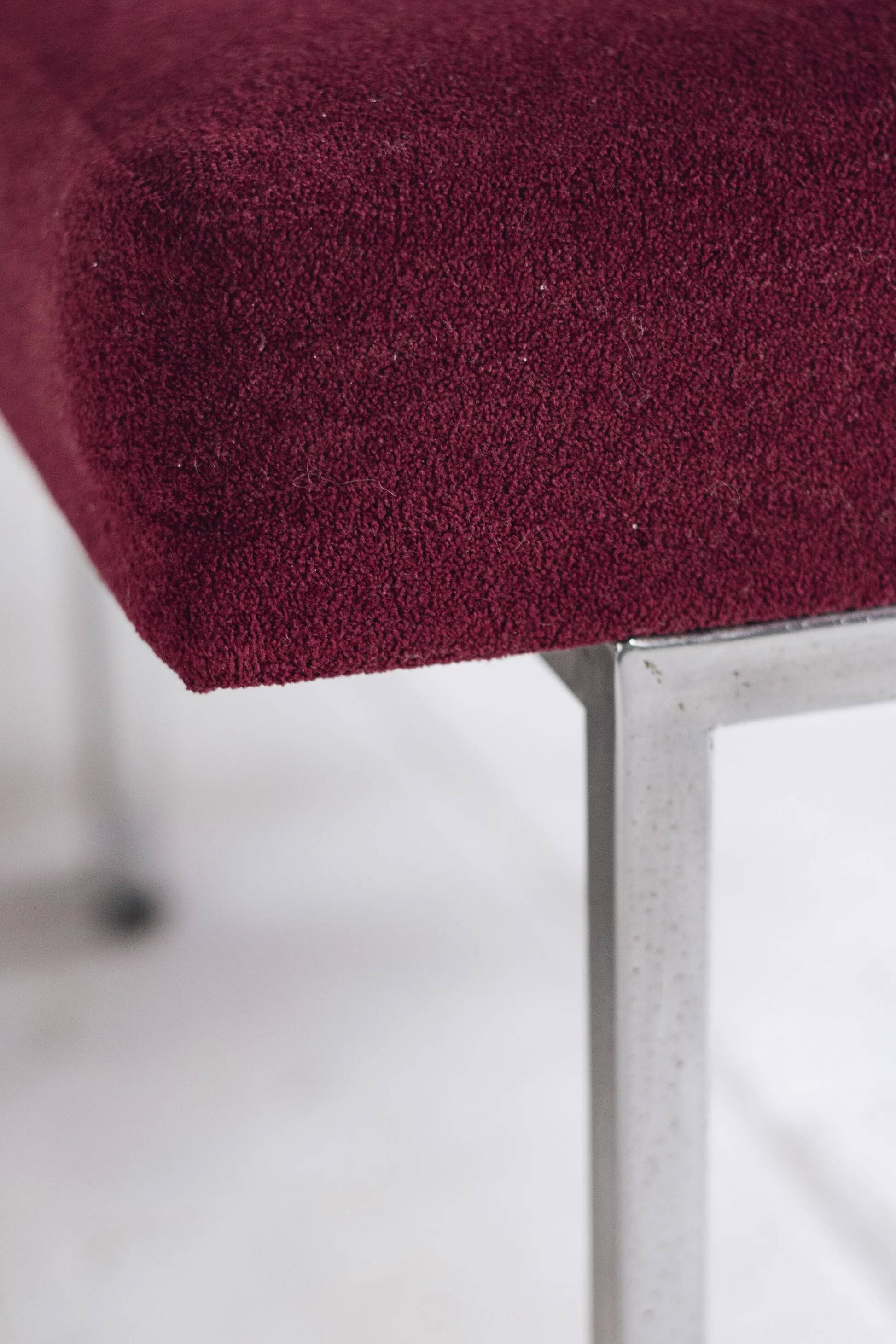 Set of 4 modernist burgundy armchairs, 1970.