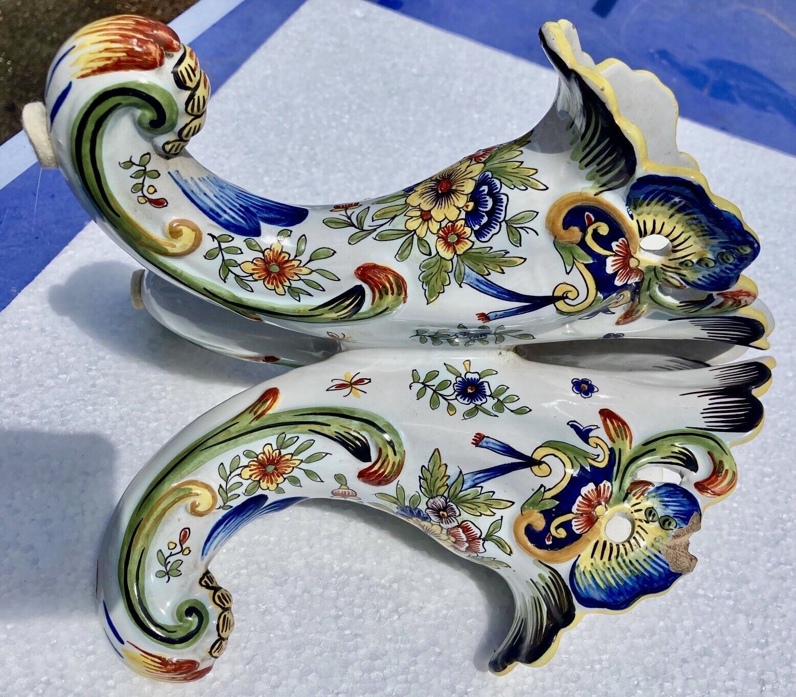 Antique vase, cornucopia in earthenware of courquin furmaintraux desvres