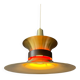 Large UFO flying saucer pendant light with orange light.