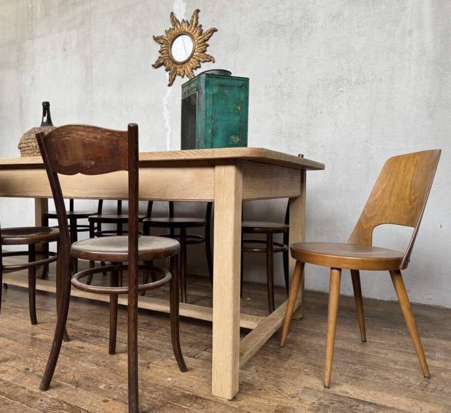 Table bistrot table de ferme en chêne massif sablé Longueur 210 cm - Largeur 106 cm - Hauteur 78 cm