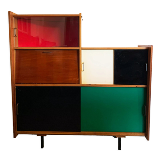 Bibliothèque/secrétaire vintage des année 60 en chène