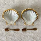 Porcelain seashell salt and pepper shakers in their case
