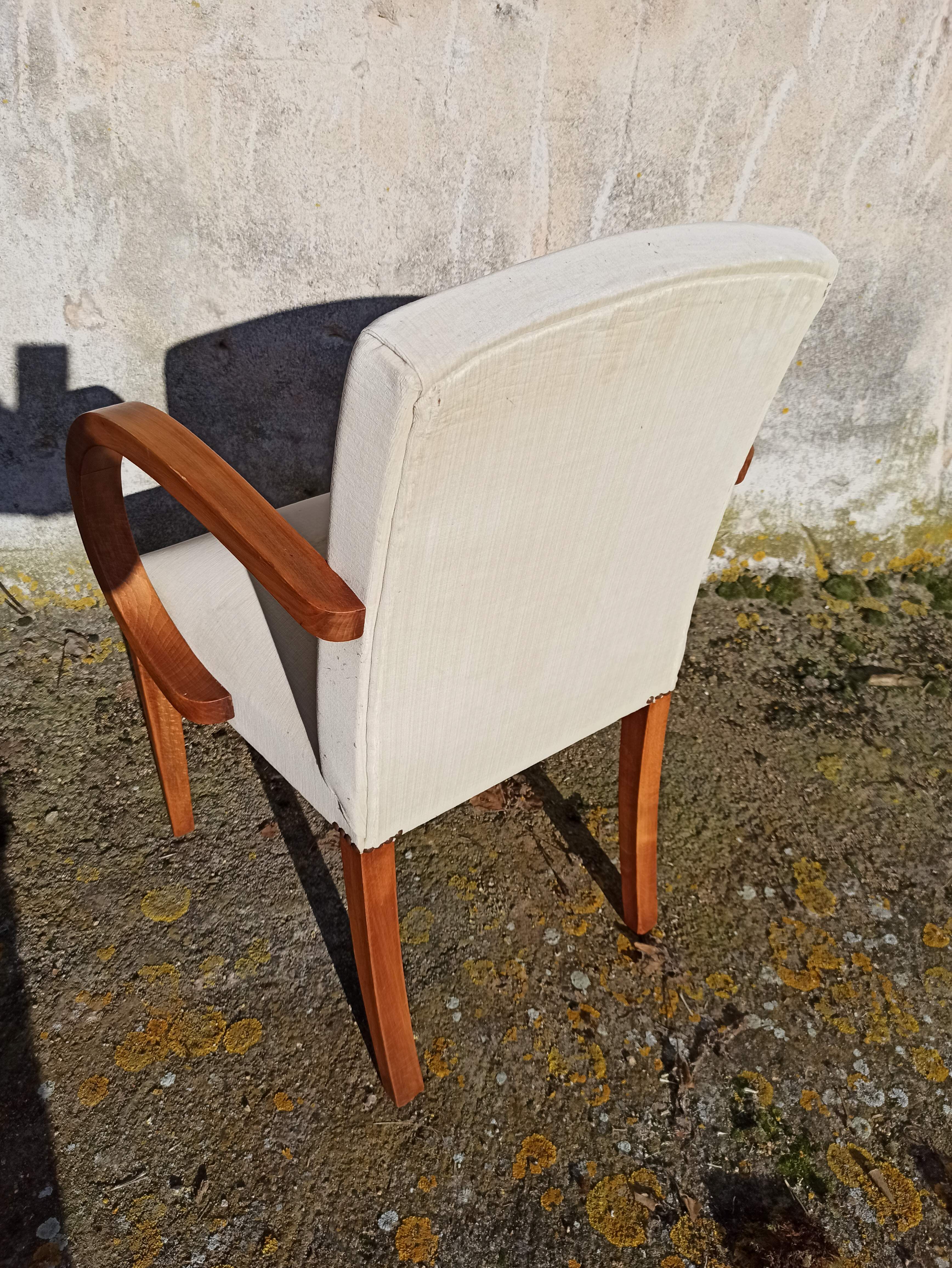 Pair of bridge armchairs from the 50s off-white velvet