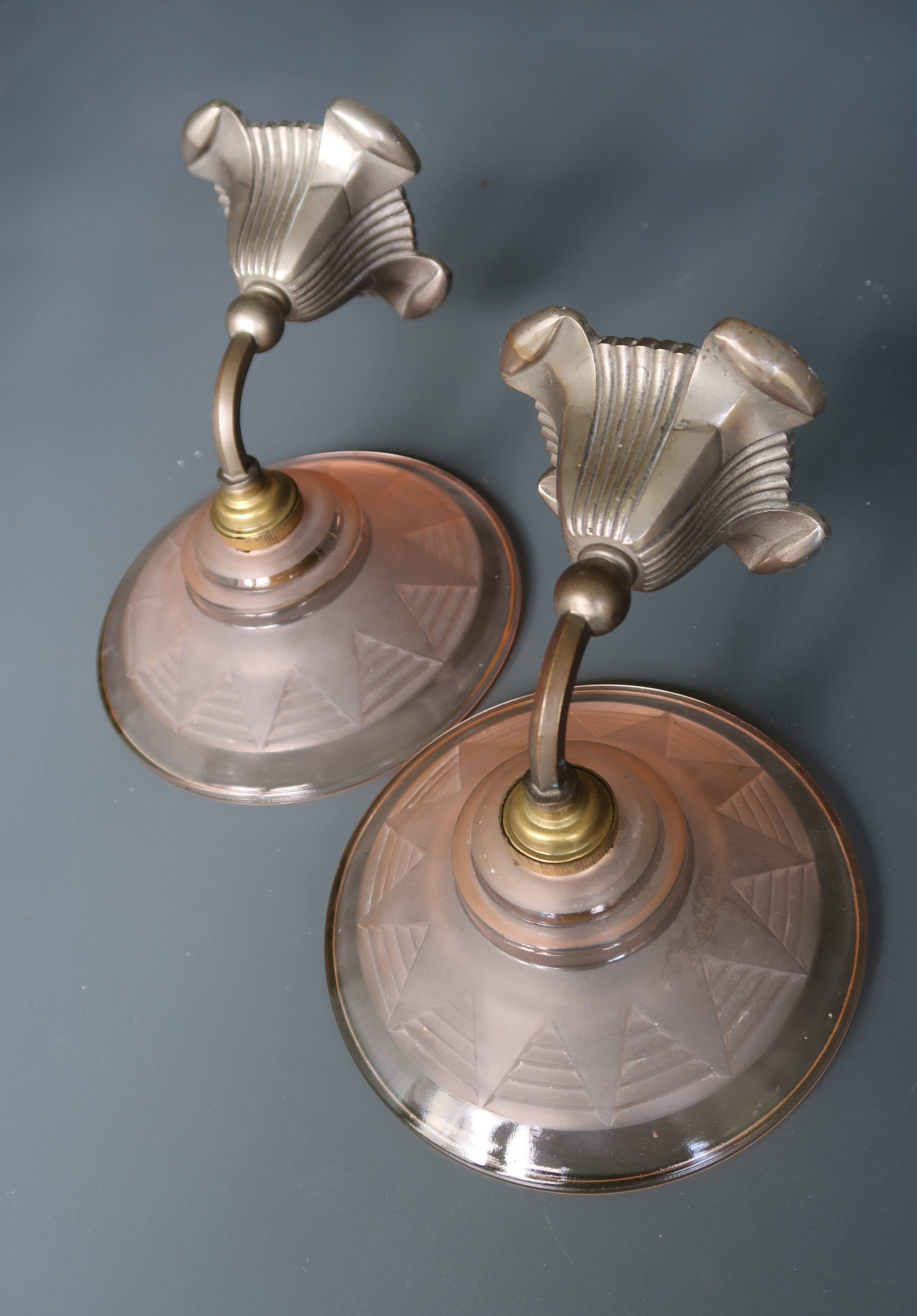 Pair of vintage Art Deco wall sconces from the 1930s.