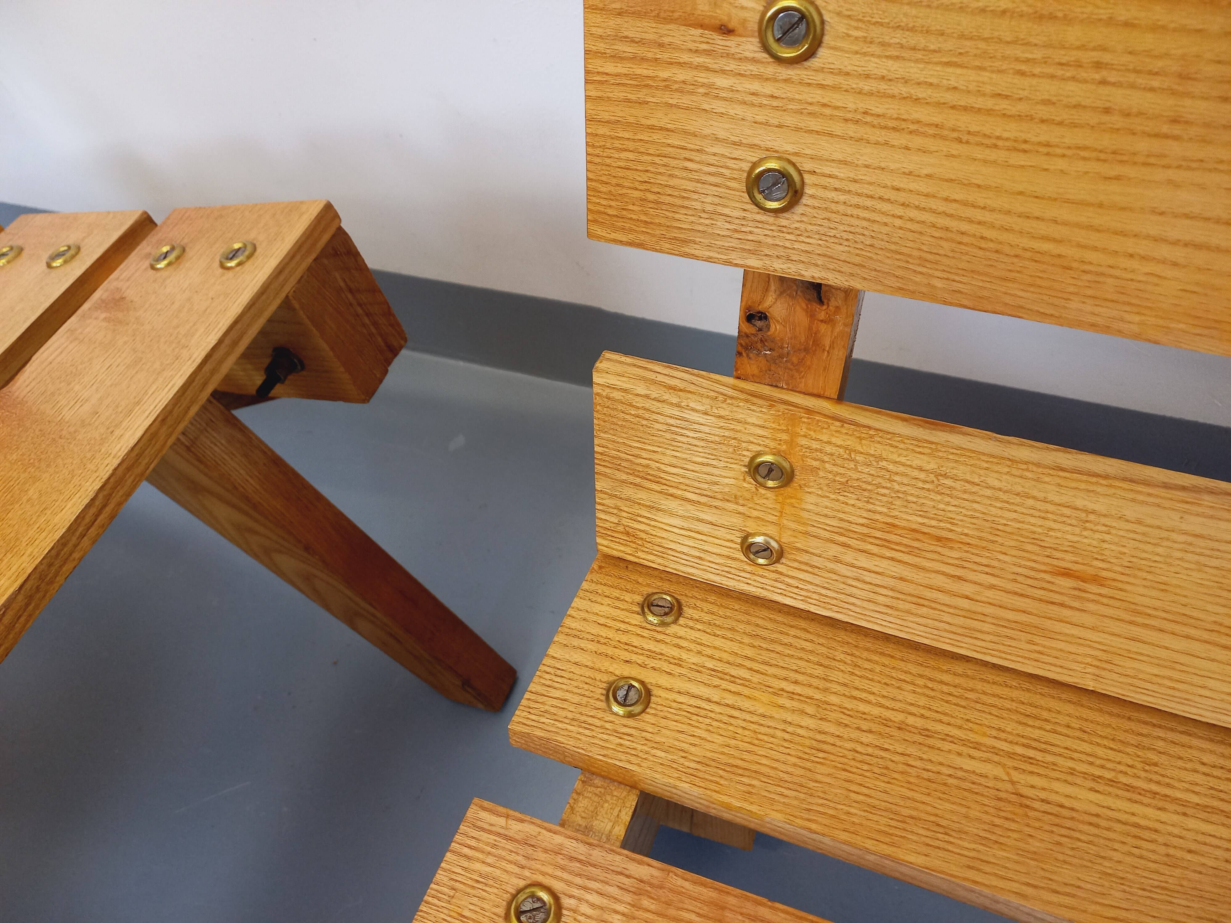 Pair of Vintage Brutalist Slatted Wood Lounge Chairs