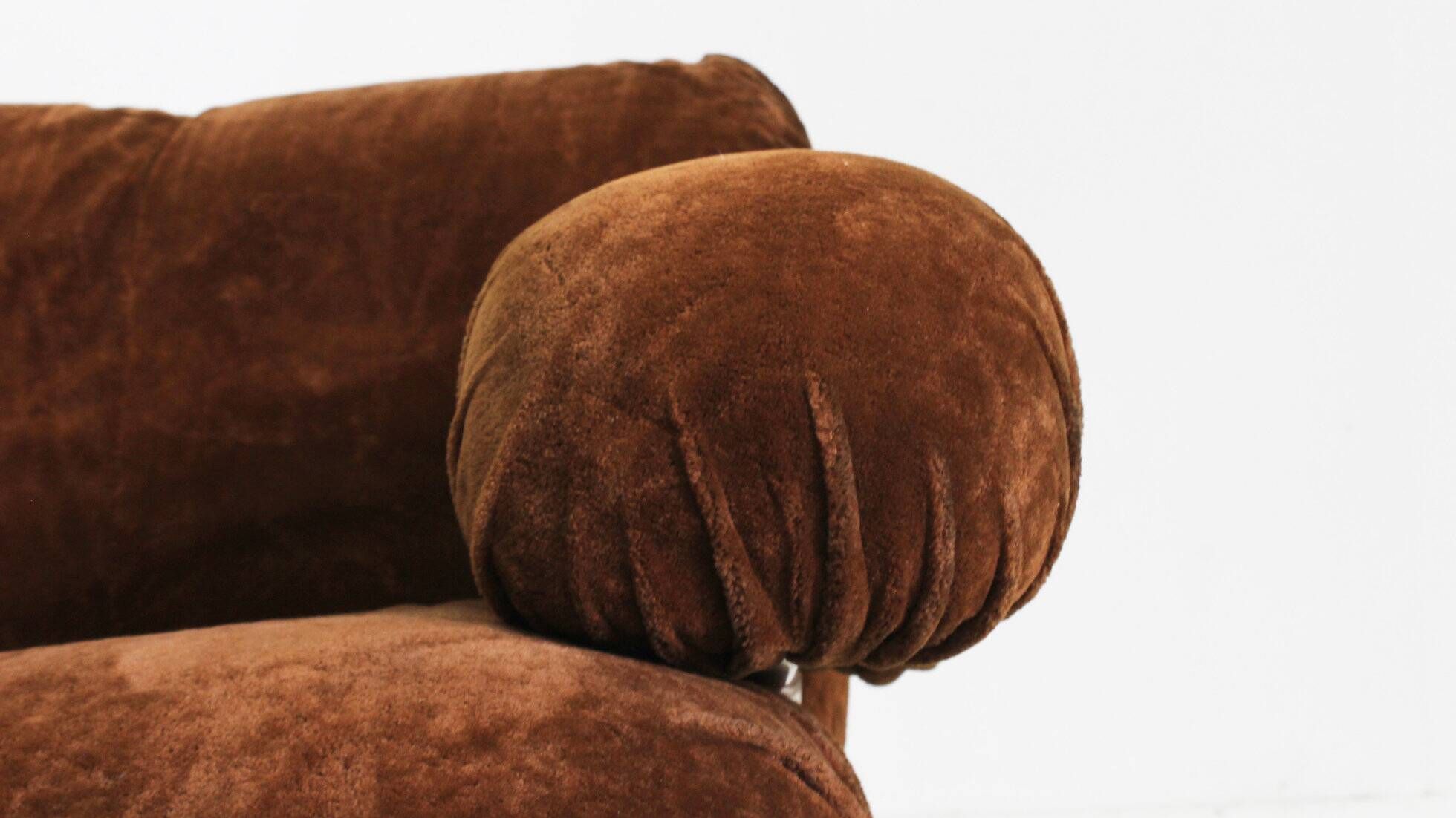 Vintage modular sofa brown velvet and chrome Italy 1970s