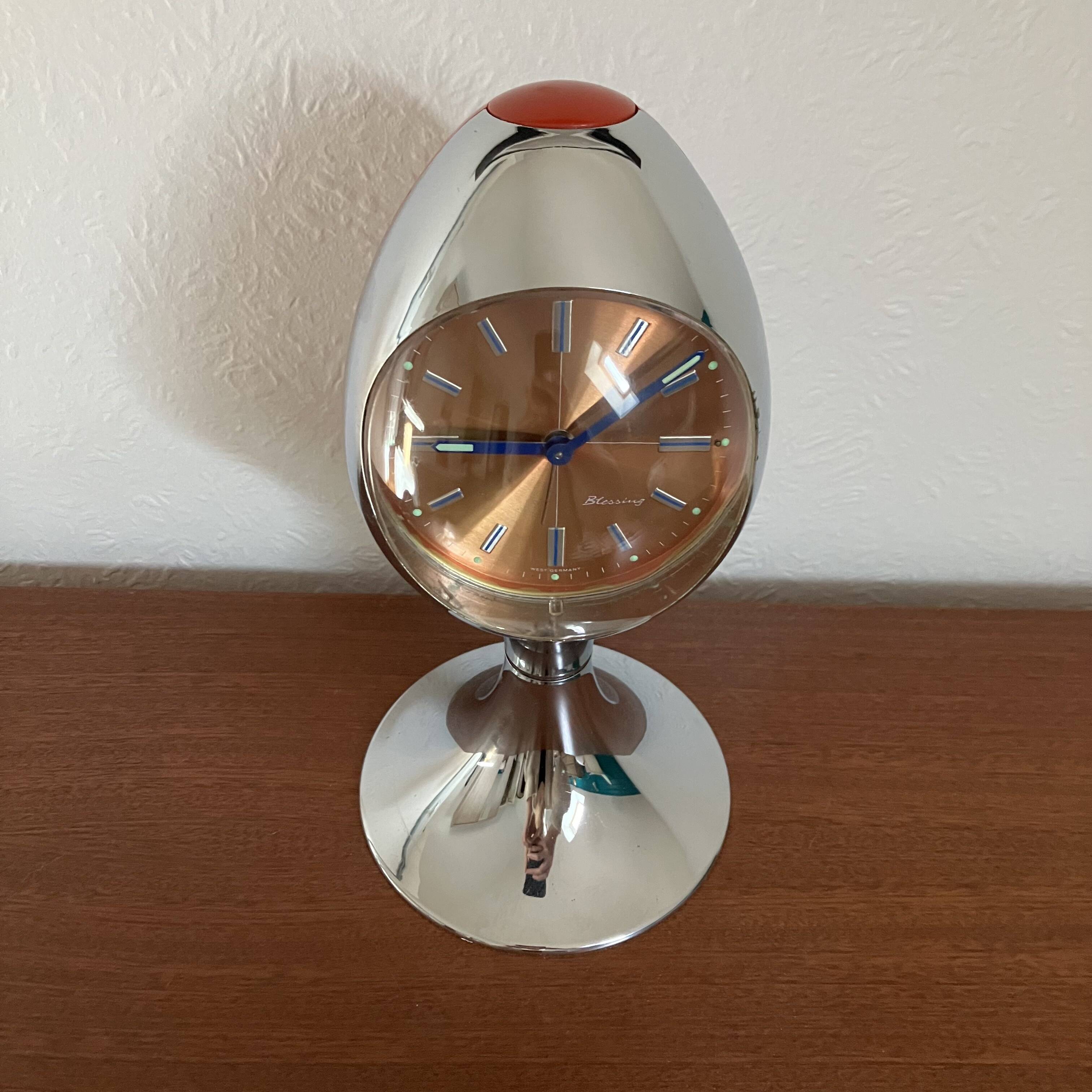 Space Age Blessing West Germany chrome and red alarm clock
