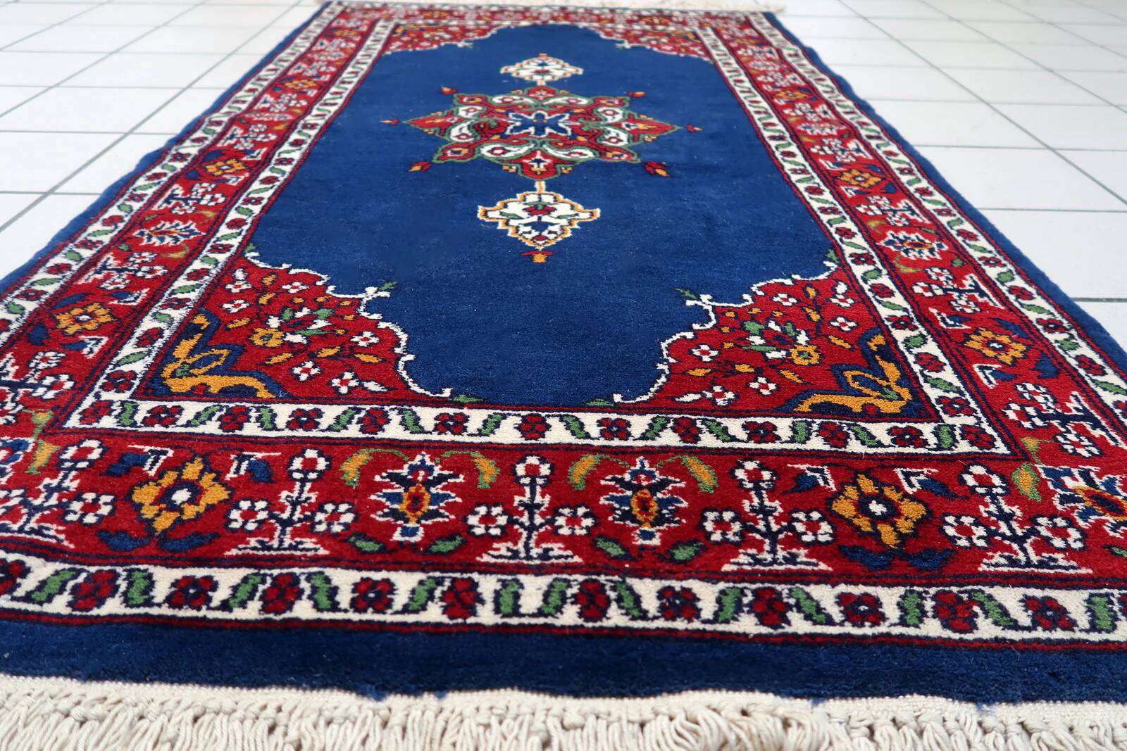Tapis persan Kerman vintage fait main en laine 94 cm x 158 cm - années 1960 (1C1203)