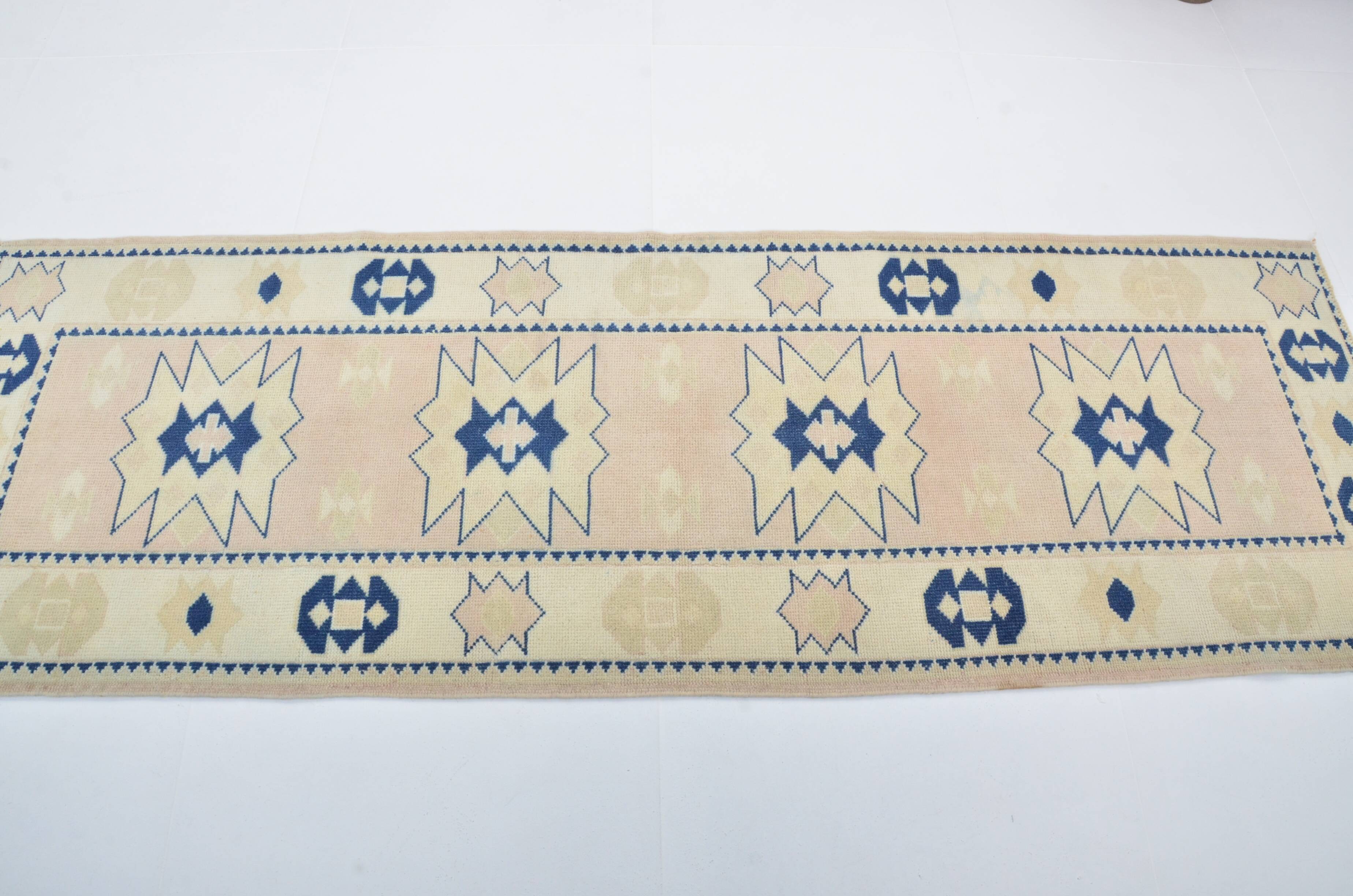 Beige And Blue Oushak Runner Rug sku 3324