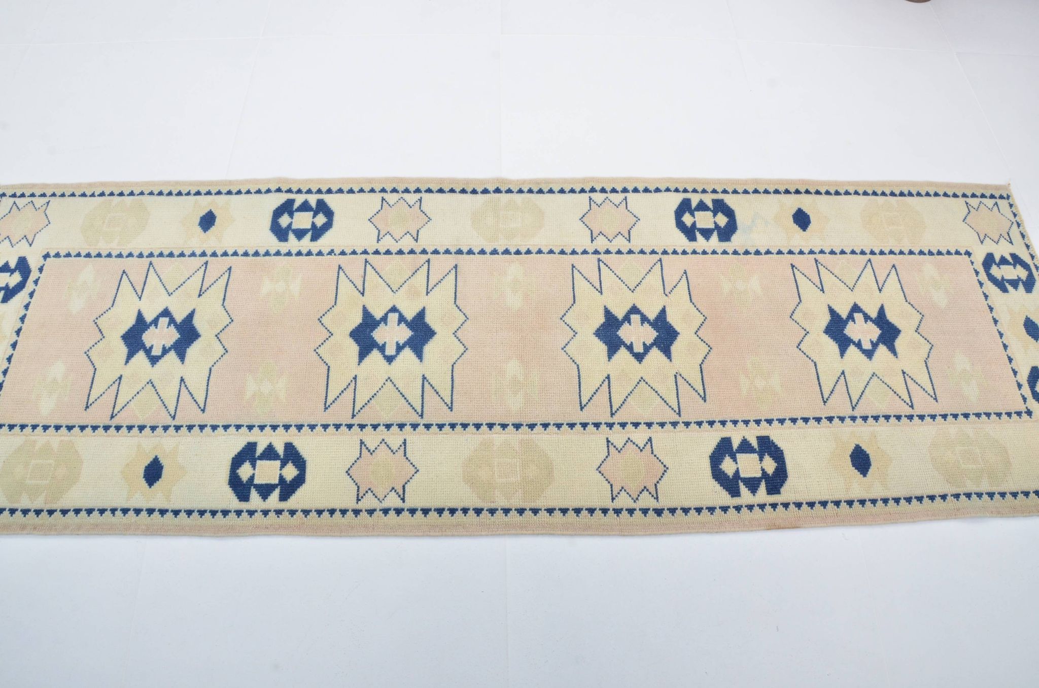 Beige And Blue Oushak Runner Rug sku 3324