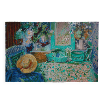 Yvonne Cheffer Delouis: Still life with hat, original signed lithograph