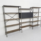 Large industrial metal and wooden wall unit, Attrb Gispen, The Netherlands 1950's