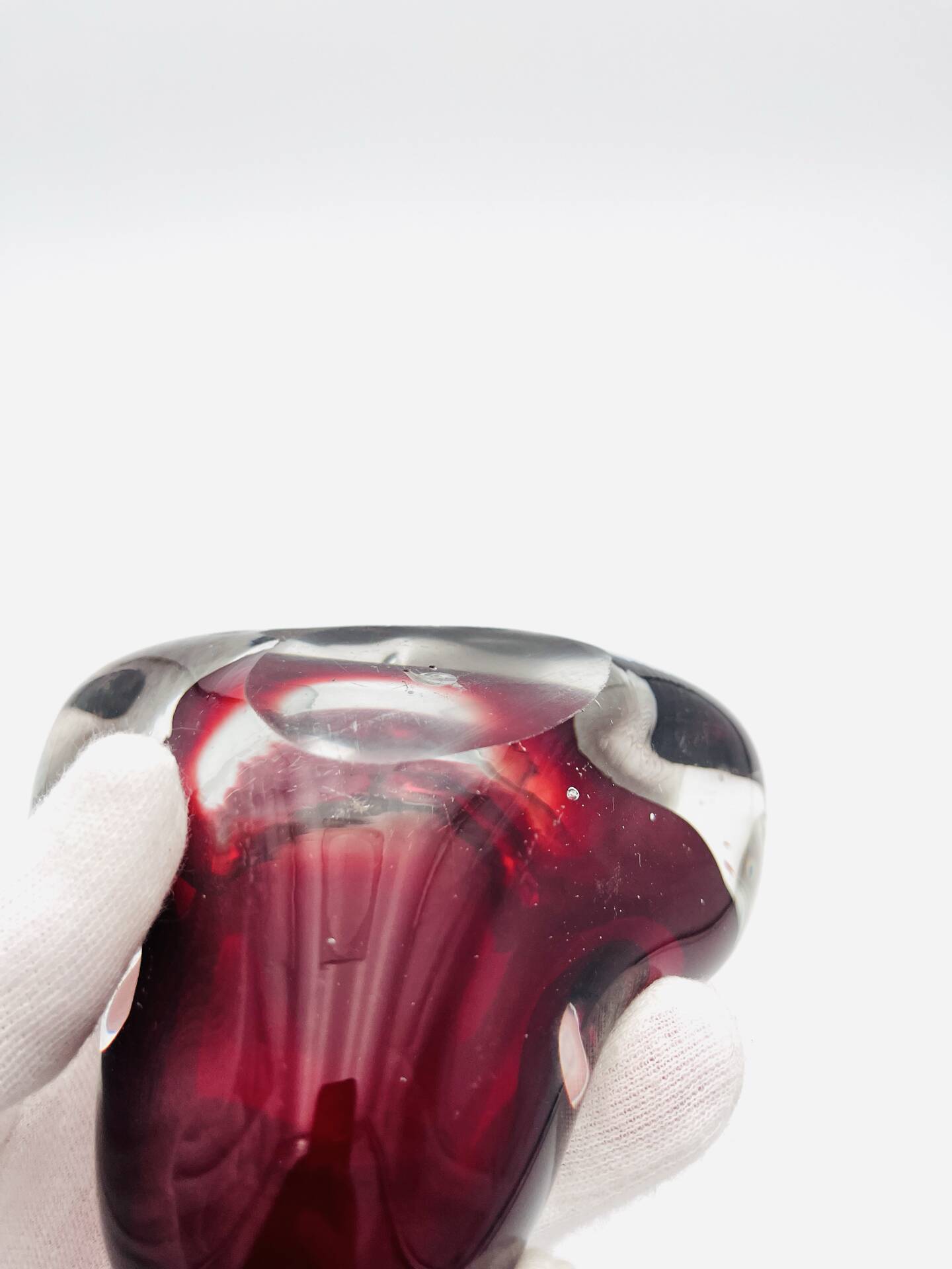 Trilobe Murano Sommerso Ruby Red & Solid Crystal Pocket Vase