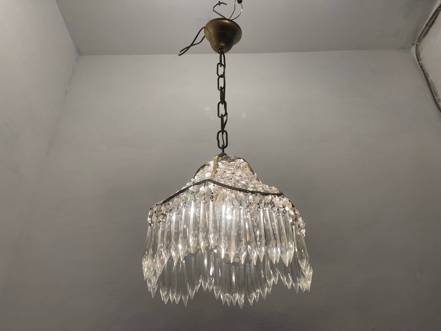 Small Crystal Brass Light Pendant 1960’s