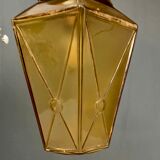 Suspension globe vintage art deco en verre jaune et doré