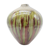 Vase in red and green flamed sandstone 30s