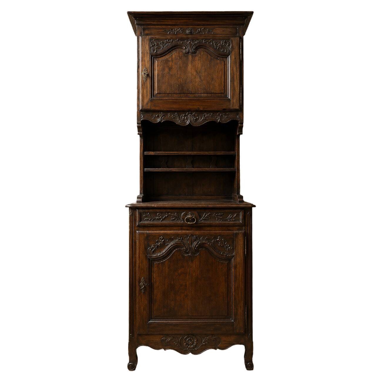 Buffet deux corps style Louis XV en noyer – XIXᵉ