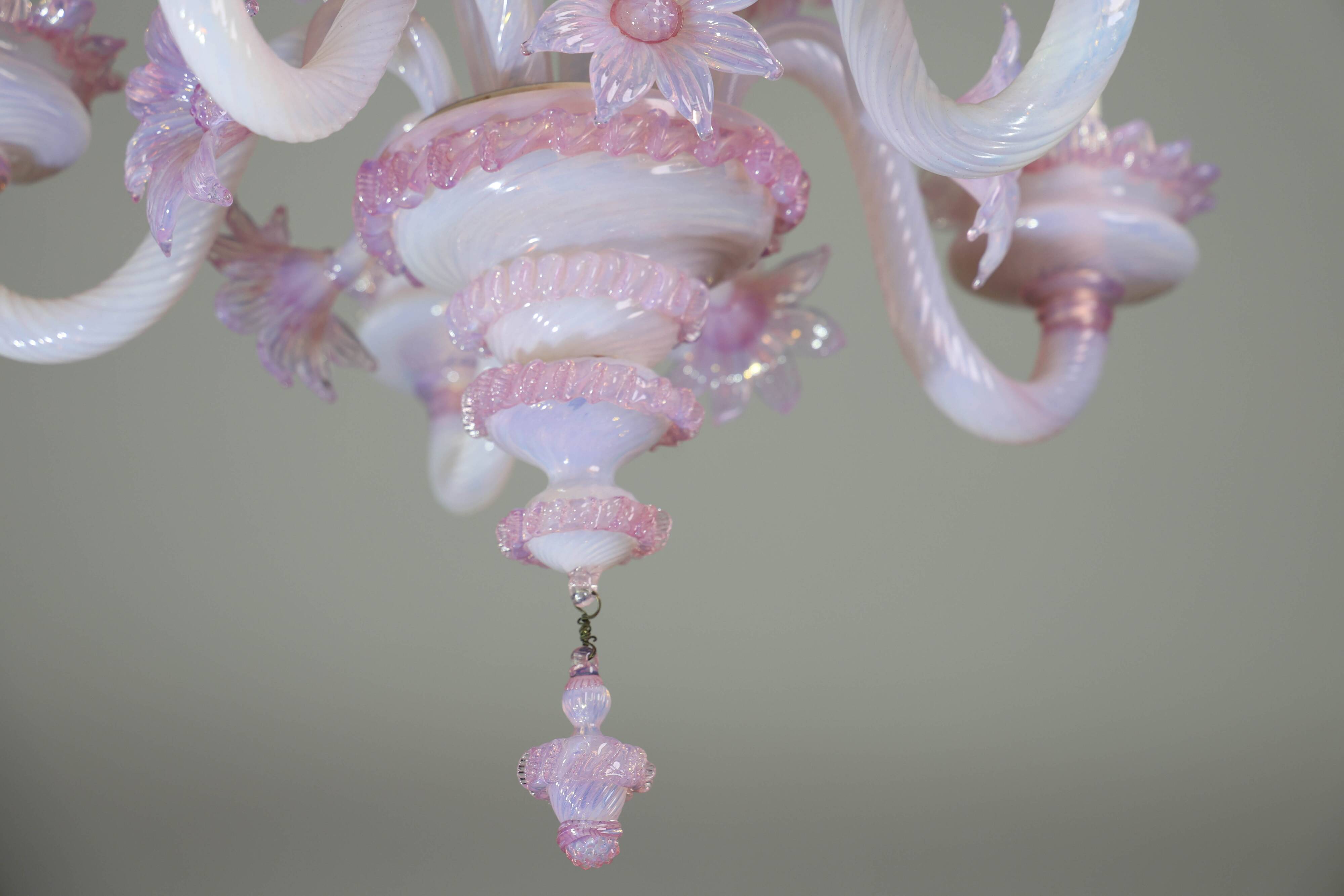 Extraordinary Murano Glass Chandelier adorned with Pink Flowers