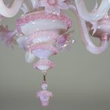Extraordinary Murano Glass Chandelier adorned with Pink Flowers