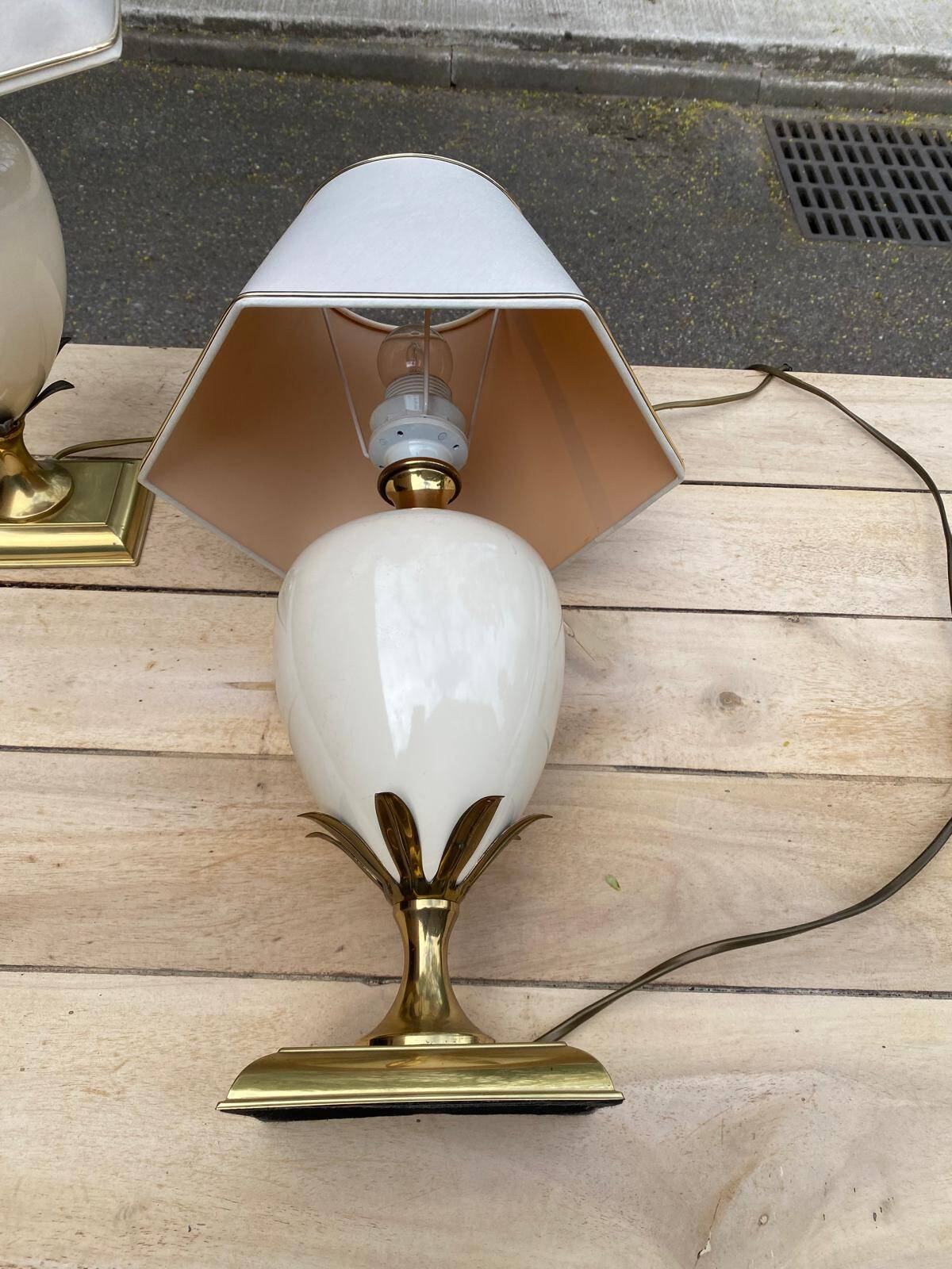 Vintage bedside lamp pair golden pineapple egg Maison Le Dauphin years