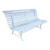 Banc de jardin ancien avec pieds en métal et lattes en bois