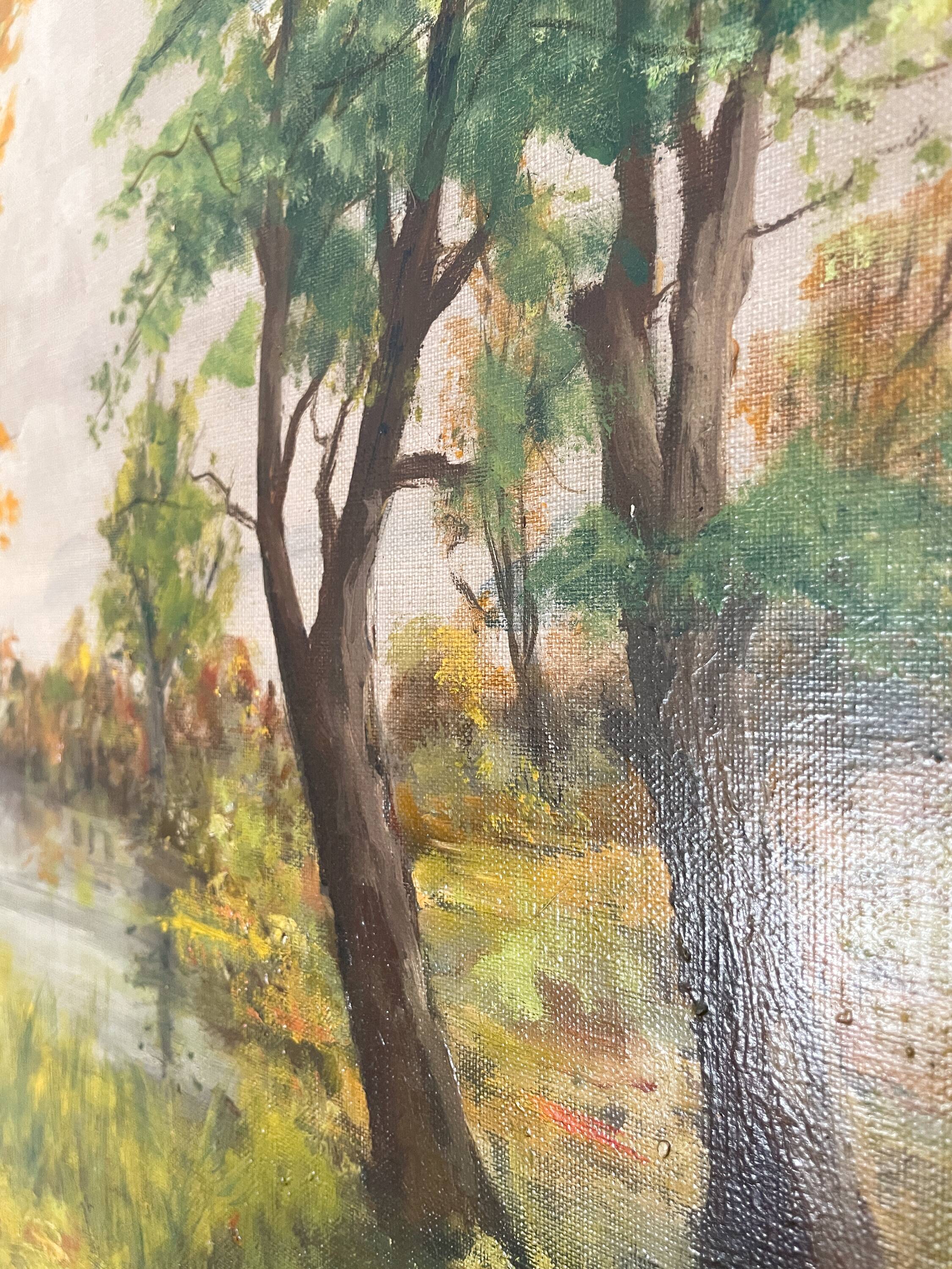 Oil on canvas - Landscape by the water - Signed M.G. Stéphan – 77x62cm