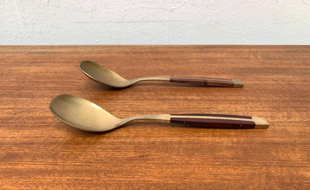 Mid-century brass and teak spoons, 1960s, set of 2