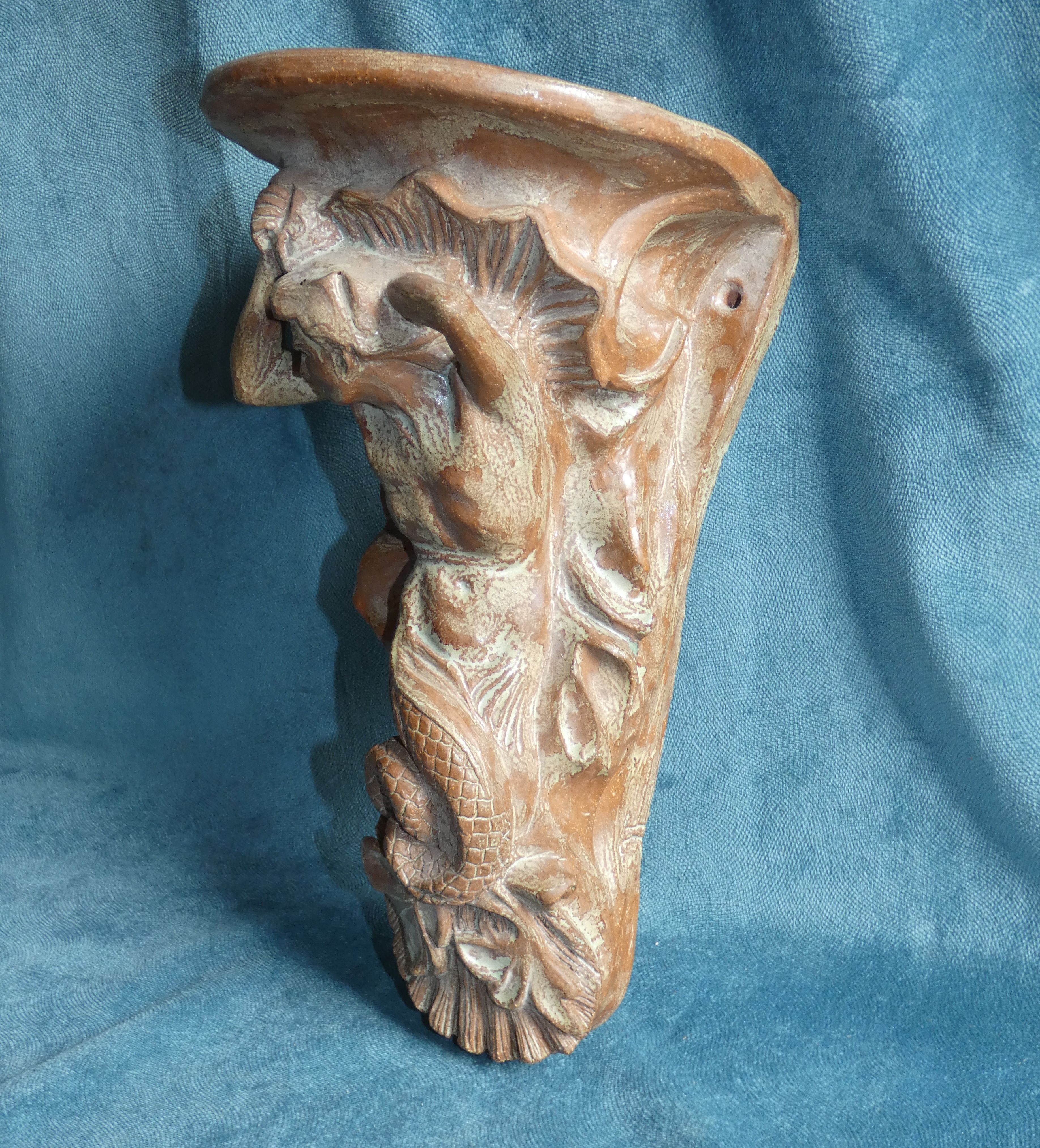 Terracotta console with caryatid mermaid decoration signed 1930 art deco