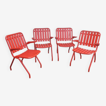 Lot de 4 fauteuils de jardin pliants en fer et bois, HEM