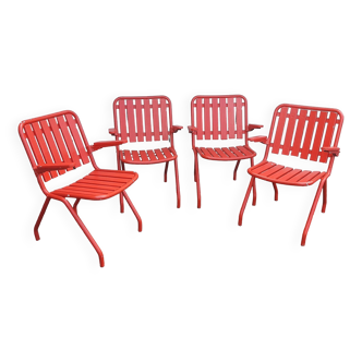 Set of 4 folding garden armchairs Iron and wood HEM