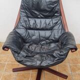 Göte Möbler lounge chair, Sweden 1960, Scandinavian black leather reclining.