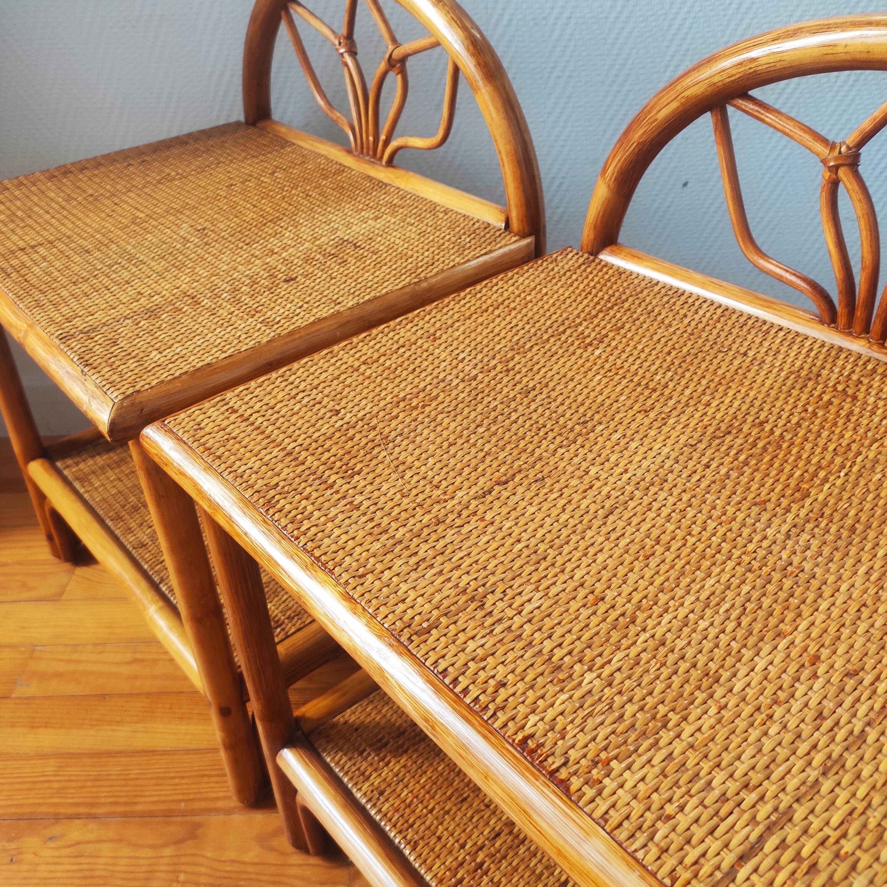 Pair of vintage rattan bedside tables - side tables