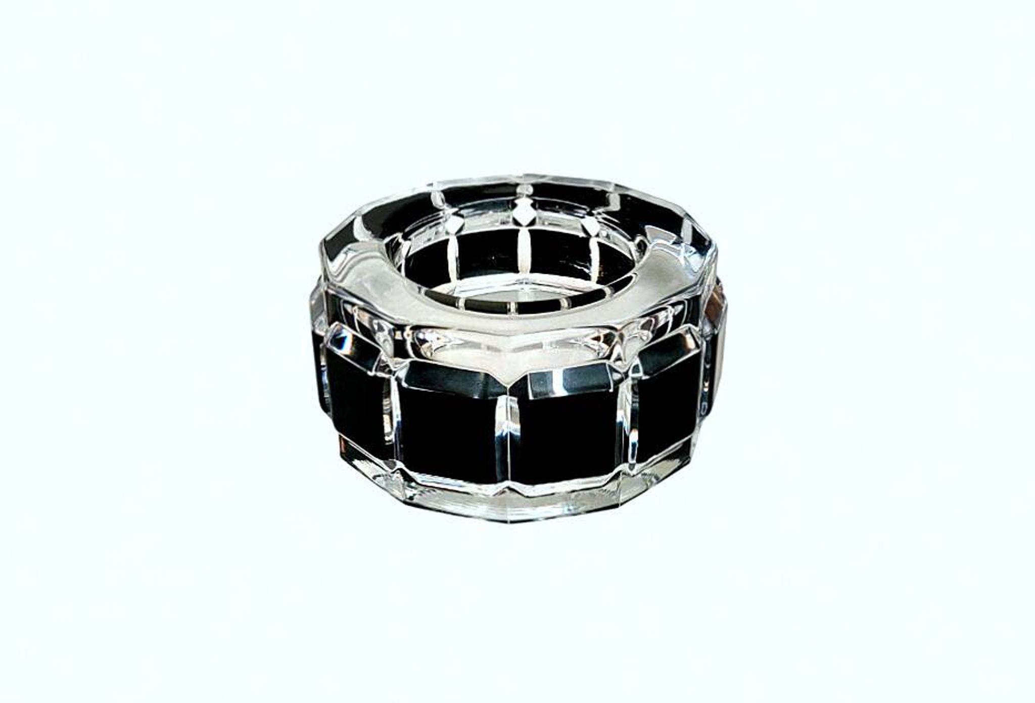 Art Deco candlestick, illegible signature – dodecagonal shape in glass