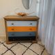 Commode vintage 4 tiroirs bois Grise, orange et bois