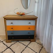 Vintage 4-drawer chest of drawers in grey, orange and wood